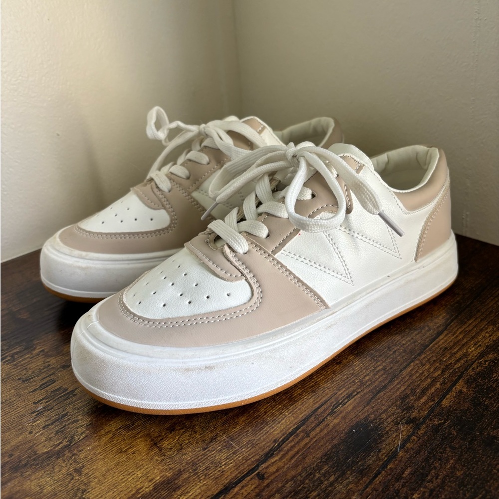 White and Tan Sneakers